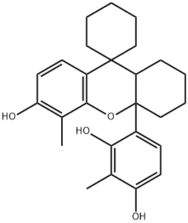4-[1',2',3',4',4'a,9'a-Hexahydro-6'-hydroxy-5'-methylspiro-(cyclohexane-1,9'-xanthen)-4'a-yl]-2-methylresorcinol Struktur