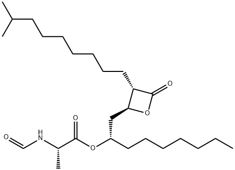 L-Alanine, N-formyl-, (1S)-1-[[(2S,3S)-3-(8-methylnonyl)-4-oxo-2-oxetanyl]methyl]octyl ester Struktur