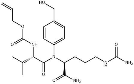 N-(アリルオキシカルボニル)-L-バリル-N5-(アミノカルボニル)-N-[4-(ヒドロキシメチル)フェニル]-L-オルニチンアミド 化学構造式