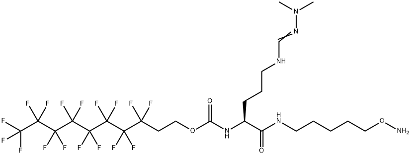 Carbamic acid, N-[(1S)-1-[[[5-(aminooxy)pentyl]amino]carbonyl]-4-[[(dimethylamino)iminomethyl]amino]butyl]-, 3,3,4,4,5,5,6,6,7,7,8,8,9,9,10,10,10-
heptadecafluorodecyl ester,1609431-65-3,结构式