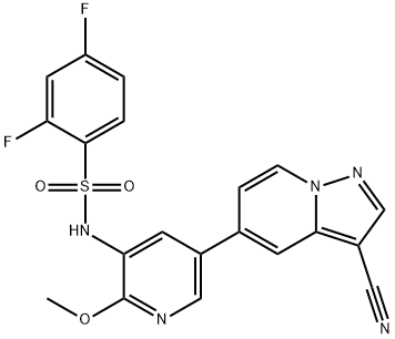Benzenesulfonamide, N-[5-(3-cyanopyrazolo[1,5-a]pyridin-5-yl)-2-methoxy-3-pyridinyl]-2,4-difluoro- Struktur