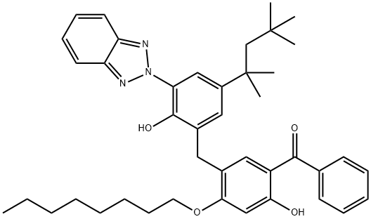 Methanone, [5-[[3-(2H-benzotriazol-2-yl)-2-hydroxy-5-(1,1,3,3-tetramethylbutyl)phenyl]methyl]-2-hydroxy-4-(octyloxy)phenyl)phenyl- Structure