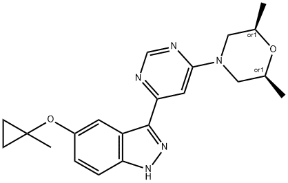 REL-3-[6-[(2R,6S)-2,6-二甲基-4-吗啉基]-4-嘧啶基]-5-[(1-甲基环丙基)氧基]-1H-吲唑 结构式