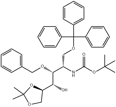 D-Glucitol, 2-deoxy-2-(1,1-dimethylethoxy)carbonylamino-5,6-O-(1-methylethylidene)-3-O-(phenylmethyl)-1-O-(triphenylmethyl)- Struktur