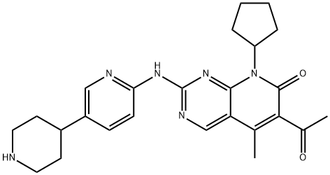 Pyrido[2,3-d]pyrimidin-7(8H)-one, 6-acetyl-8-cyclopentyl-5-methyl-2-[[5-(4-piperidinyl)-2-pyridinyl]amino]-,1637781-04-4,结构式