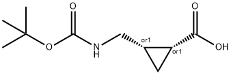 Cyclopropanecarboxylic acid, 2-[[[(1,1-dimethylethoxy)carbonyl]amino]methyl]-, (1R,2S)-rel- Struktur