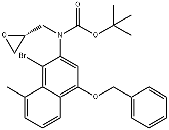 Carbamic acid, N-[1-bromo-8-methyl-4-(phenylmethoxy)-2-naphthalenyl]-N-[(2R)-2-oxiranylmethyl]-, 1,1-dimethylethyl ester 化学構造式