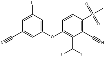 Benzonitrile, 3-(3-cyano-5-fluorophenoxy)-2-(difluoromethyl)-6-(methylsulfonyl)- Struktur
