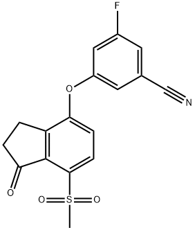 Benzonitrile, 3-[[2,3-dihydro-7-(methylsulfonyl)-1-oxo-1H-inden-4-yl]oxy]-5-fluoro- Structure