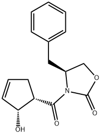 (4S)-4-Benzyl-3-{[(1S,2R)-2-hydroxy-3-cyclopenten-1-yl]carbonyl}-1,3-oxazolidin-2-one Struktur