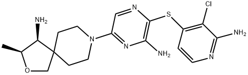 (3S,4S)-8-(6-氨基-5-((2-氨基-3-氯吡啶基-4-基)硫代)吡嗪-2-基)-3-甲基-2-氧杂-8-氮杂螺[4.5]癸-4-胺,1801765-04-7,结构式