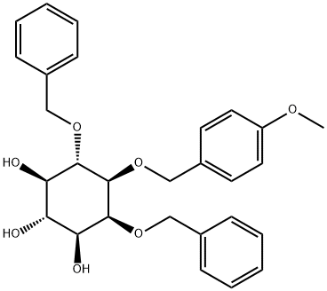 D-myo-Inositol, 1-O-(4-methoxyphenyl)methyl-2,6-bis-O-(phenylmethyl)- 化学構造式