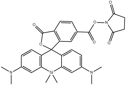 Spiro[isobenzofuran-1(3H),10'(9'H)-[9]silaanthracene]-6-carboxylic acid, 2',7'-bis(dimethylamino)-9',9'-dimethyl-3-oxo-, 2,5-dioxo-1-pyrrolidinyl ester,1808181-14-7,结构式
