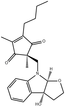 4-Cyclopentene-1,3-dione, 4-butyl-2,5-dimethyl-2-[[(3aR,8aS)-2,3,3a,8a-tetrahydro-3a-hydroxy-8H-furo[2,3-b]indol-8-yl]methyl]-, (2S)-,184877-65-4,结构式