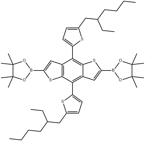 2,2'-(4,8-Bis(5-(2-ethylhexyl)thiophen-2-yl)benzo[1,2-b:4,5-b']dithiophene-2,6-diyl)bis(4,4,5,5-tetramethyl-1,3,2-dioxaborolane) Struktur