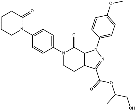 1H-Pyrazolo[3,4-c]pyridine-3-carboxylic acid, 4,5,6,7-tetrahydro-1-(4-methoxyphenyl)-7-oxo-6-[4-(2-oxo-1-piperidinyl)phenyl]-, 2-hydroxy-1-methylethyl ester 化学構造式