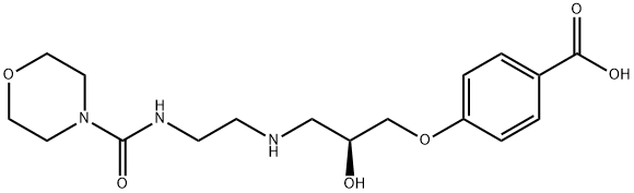 Benzoic acid, 4-[(2S)-2-hydroxy-3-[[2-[(4-morpholinylcarbonyl)amino]ethyl]amino]propoxy]- 化学構造式