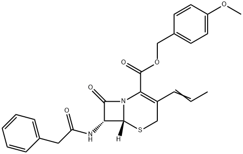 5-Thia-1-azabicyclo[4.2.0]oct-2-ene-2-carboxylic acid, 8-oxo-7-[(2-phenylacetyl)amino]-3-(1-propen-1-yl)-, (4-methoxyphenyl)methyl ester, (6R,7R)- Structure