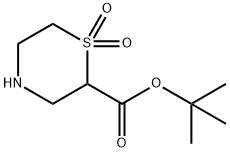 2-Thiomorpholinecarboxylic acid, 1,1-dimethylethyl ester, 1,1-dioxide Struktur