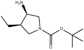 1-Pyrrolidinecarboxylic acid, 3-amino-4-ethyl-, 1,1-dimethylethyl ester, (3R,4R)- 化学構造式