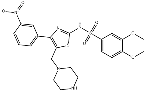 Benzenesulfonamide, 3,4-dimethoxy-N-[4-(3-nitrophenyl)-5-(1-piperazinylmethyl)-2-thiazolyl]- 结构式