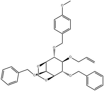 myo-Inositol, 4-O-(4-methoxyphenyl)methyl-1,3-O-methylene-2,6-bis-O-(phenylmethyl)-5-O-2-propenyl-,196302-87-1,结构式