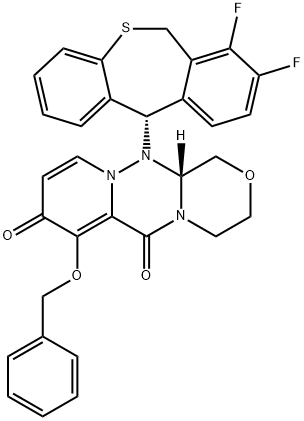 (R)-7-(Benzyloxy)-12-((S)-7,8-difluoro-6,11-dihydrodibenzo[b,e]thiepin-11-yl)-3,4,12,12a-tetrahydro-1H-[1,4]oxazino[3,4-c]pyrido[2,1-f][1,2,4]triazine-6,8-dione,1985606-53-8,结构式