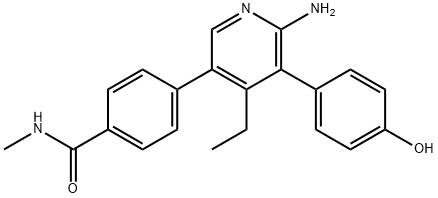 4-[2-アミノ-4-エチル-5-(1H-インダゾール-5-イル)-3-ピリジル]フェノール 化学構造式