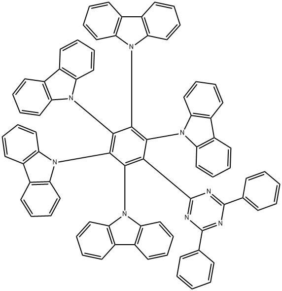 9H-Carbazole, 9,9',9'',9''',9''''-[6-(4,6-diphenyl-1,3,5-triazin-2-yl)-1,2,3,4,5-benzenepentayl]pentakis- 结构式