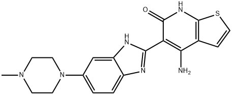 Thieno[2,3-b]pyridin-6(7H)-one, 4-amino-5-[6-(4-methyl-1-piperazinyl)-1H-benzimidazol-2-yl]- 化学構造式