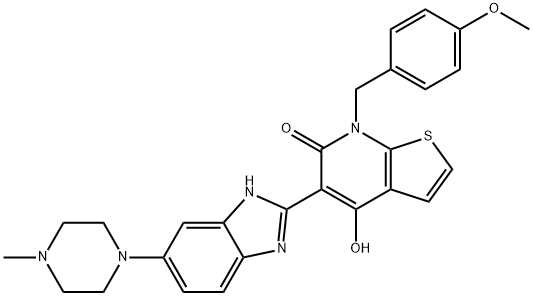 4-Hydroxy-7-(4-methoxybenzyl)-5-(6-(4-methylpiperazin-1-yl)-1H-benzo[d]imidazol-2-yl)thieno[2,3-b]pyridin-6(7H)-one Struktur