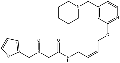 2-[(2-呋喃基甲基)亚磺酰基]-N-[(2Z)-4-[[4-(1-哌啶基甲基)-2-吡啶基]氧基]-2-丁烯-1-基]乙酰胺, 206449-93-6, 结构式
