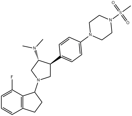 N,N-ジメチル-1-(7-フルオロインダン-1-イル)-4β-[4-(4-メシルピペラジノ)フェニル]ピロリジン-3α-アミン 化学構造式