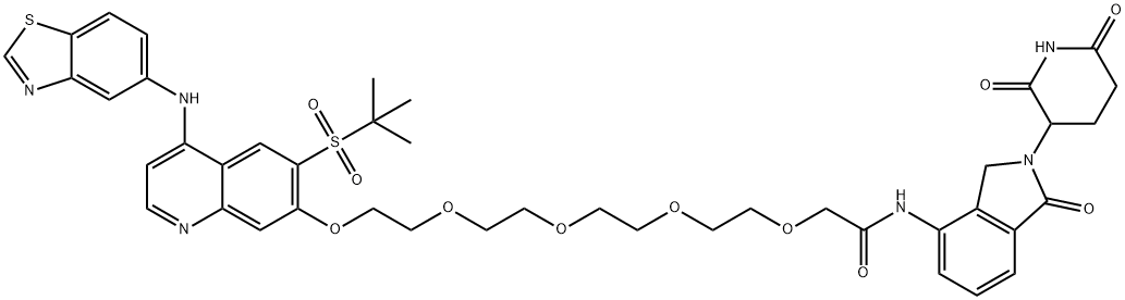 Acetamide, 2-[2-[2-[2-[2-[[4-(5-benzothiazolylamino)-6-[(1,1-dimethylethyl)sulfonyl]-7-quinolinyl]oxy]ethoxy]ethoxy]ethoxy]ethoxy]-N-[2-(2,6-dioxo-3-piperidinyl)-2,3-dihydro-1-oxo-1H-isoindol-4-yl]-|2-[2-[2-[2][4-[(5-苯并噻唑基氨基)-6-[(1,1-二甲基乙基)磺酰基]-7-喹啉基]氧基]乙氧基]甲氧基]乙基]乙氧基]-N-[2-(2,6-二氧代-3-哌啶基)-2,3-二氢-1-氧代-1H-异吲哚-4-基]-乙酰胺