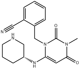 (R)-2-((3-methyl-2,4-dioxo-6-(piperidin-3-ylamino)-3,4-Dihydro- pyrimidin-1(2H)-yl)methyl)benzonitrile hydrogen chloride 化学構造式