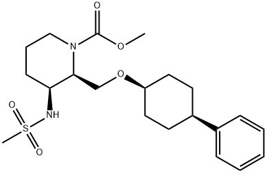 1-Piperidinecarboxylic acid, 3-[(methylsulfonyl)amino]-2-[[(cis-4-phenylcyclohexyl)oxy]methyl]-, methyl ester, (2R,3S)- Struktur