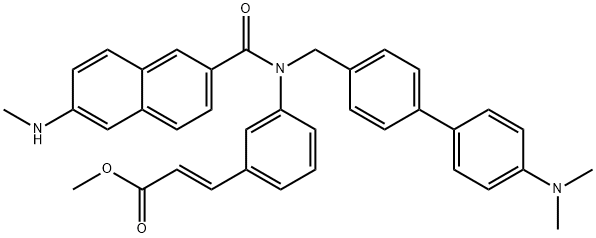 Methyl (E)-3-(3-(N-((4'-(dimethylamino)-[1,1'-biphenyl]-4-yl)methyl)-6-(methylamino)-2-naphthamido)phenyl)acrylate Struktur