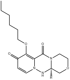 (12aR)-7-(hexyloxy)-3,4,12,12a-tetrahydro-1H-[1,4]Oxazino[3,4-c]pyrido[2,1-f][1,2,4]triazine-6,8-dione Struktur