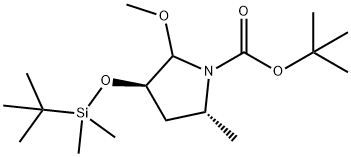 1-Pyrrolidinecarboxylic acid, 3-[[(1,1-dimethylethyl)dimethylsilyl]oxy]-2-methoxy-5-methyl-, 1,1-dimethylethyl ester, (3R,5R)- Struktur