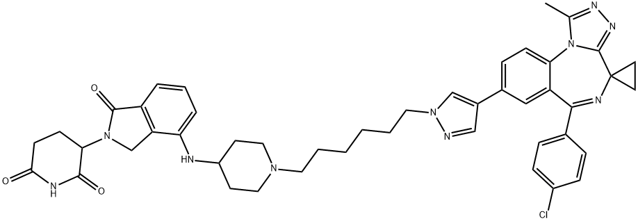 2,6-Piperidinedione, 3-[4-[[1-[6-[4-[6'-(4-chlorophenyl)-1'-methylspiro[cyclopropane-1,4'-[4H][1,2,4]triazolo[4,3-a][1,4]benzodiazepin]-8'-yl]-1H-pyrazol-1-yl]hexyl]-4-piperidinyl]amino]-1,3-dihydro-1-oxo-2H-isoindol-2-yl]- Struktur