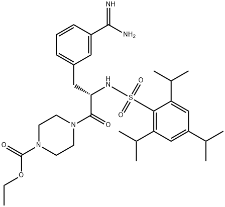 4-[N-(2,4,6-トリイソプロピルフェニルスルホニル)-3-アミジノ-L-フェニルアラニル]ピペラジン-1-カルボン酸エチル 化学構造式