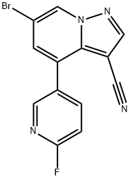 6-Bromo-4-(6-fluoro-3-pyridinyl)-pyrazolo[1,5-a]pyridine-3-carbonitrile Struktur