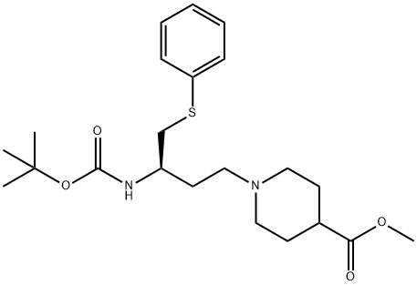 4-Piperidinecarboxylic acid, 1-[(3R)-3-[[(1,1-dimethylethoxy)carbonyl]amino]-4-(phenylthio)butyl]-, methyl ester Structure