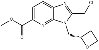 3H-Imidazo[4,5-b]pyridine-5-carboxylic acid, 2-(chloromethyl)-3-[(2S)-2-oxetanylmethyl]-, methyl ester Struktur