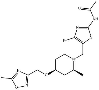 Acetamide, N-[4-fluoro-5-[[(2S,4S)-2-methyl-4-[(5-methyl-1,2,4-oxadiazol-3-yl)methoxy]-1-piperidinyl]methyl]-2-thiazolyl]- 化学構造式