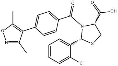 (2R,4R)-2-(2-氯苯基)-3-(4-(3,5-二甲基异恶唑-4-基)苯甲酰)噻唑烷-4-甲酸 结构式