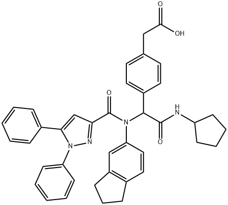 Benzeneacetic acid, 4-[2-(cyclopentylamino)-1-[(2,3-dihydro-1H-inden-5-yl)[(1,5-diphenyl-1H-pyrazol-3-yl)carbonyl]amino]-2-oxoethyl]- Structure