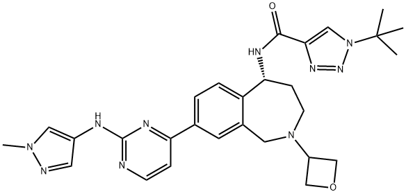 1H-1,2,3-Triazole-4-carboxamide, 1-(1,1-dimethylethyl)-N-[(5R)-2,3,4,5-tetrahydro-8-[2-[(1-methyl-1H-pyrazol-4-yl)amino]-4-pyrimidinyl]-2-(3-oxetanyl)-1H-2-benzazepin-5-yl]- Structure