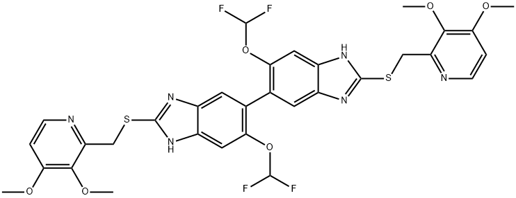 5,5'-Bi-1H-benzimidazole, 6,6'-bis(difluoromethoxy)-2,2'-bis[[(3,4-dimethoxy-2-pyridinyl)methyl]thio]- Structure