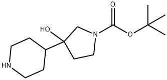 1-Pyrrolidinecarboxylic acid, 3-hydroxy-3-(4-piperidinyl)-, 1,1-dimethylethyl ester Structure